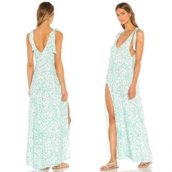 Beach Bunny Lily Maxi Dress in Aqua Leopard Small - Picture 2 of 11